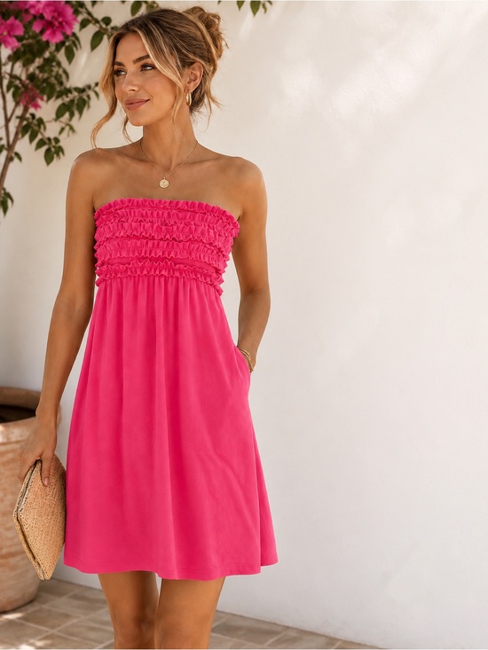 Xhilaration Dresses & Skirts - Xhilaration Strapless Ruffle Tube Dress in Bright Pink size Medium